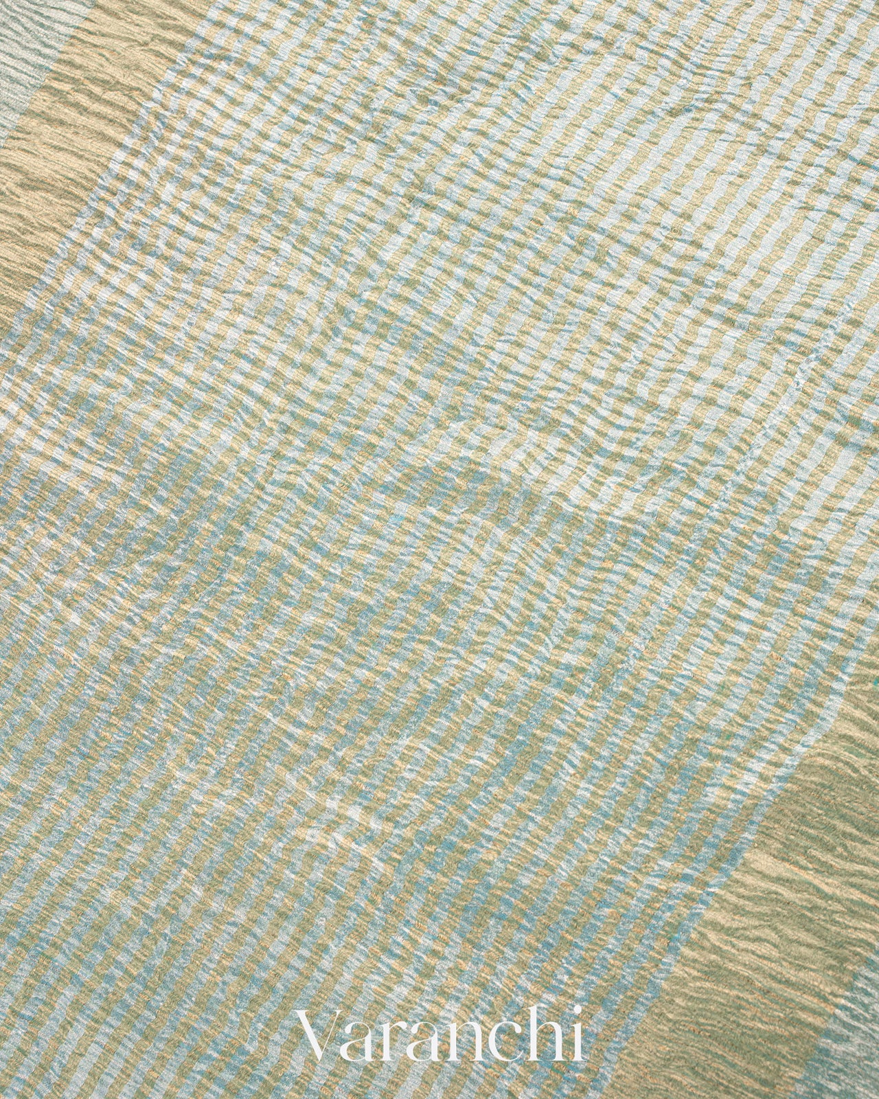 Turquoise Blue Pure Crush Tissue Georgette Silk Saree