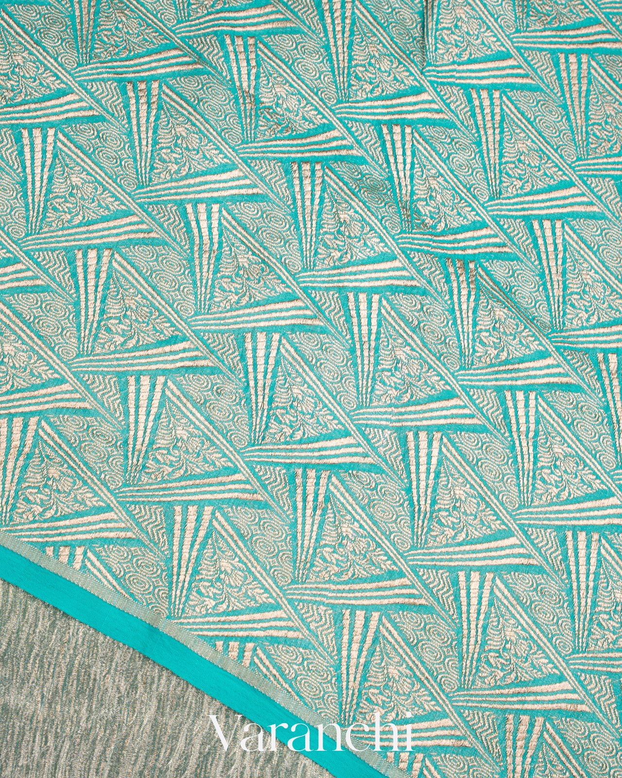 Turquoise Blue Pure Crush Tissue Georgette Silk Saree