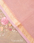 Clay Floral Embroidered Ombre-Dyed Pure Tissue Kora Silk Saree