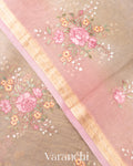 Clay Floral Embroidered Ombre-Dyed Pure Tissue Kora Silk Saree