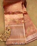 Coppery Bronze Floral Printed Pure Kora Silk Saree