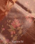 Coppery Bronze Floral Printed Pure Kora Silk Saree