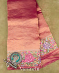 Dark Pink with Petit-Point Embroidered Border Pure Glass Tissue Kora Silk Saree