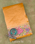 Golden Yellow Pure Glass Tissue Kora Silk Saree
