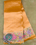 Golden Yellow Pure Glass Tissue Kora Silk Saree