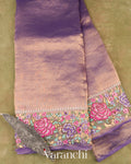 Lavender with Petit-Point Embroidered Border Pure Glass Tissue Kora Silk Saree