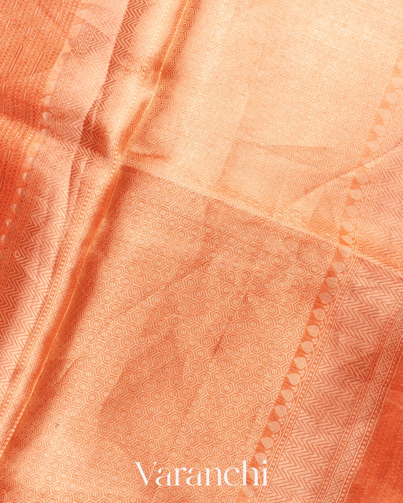 Orange Brocade Pure Tissue Kora Silk Saree