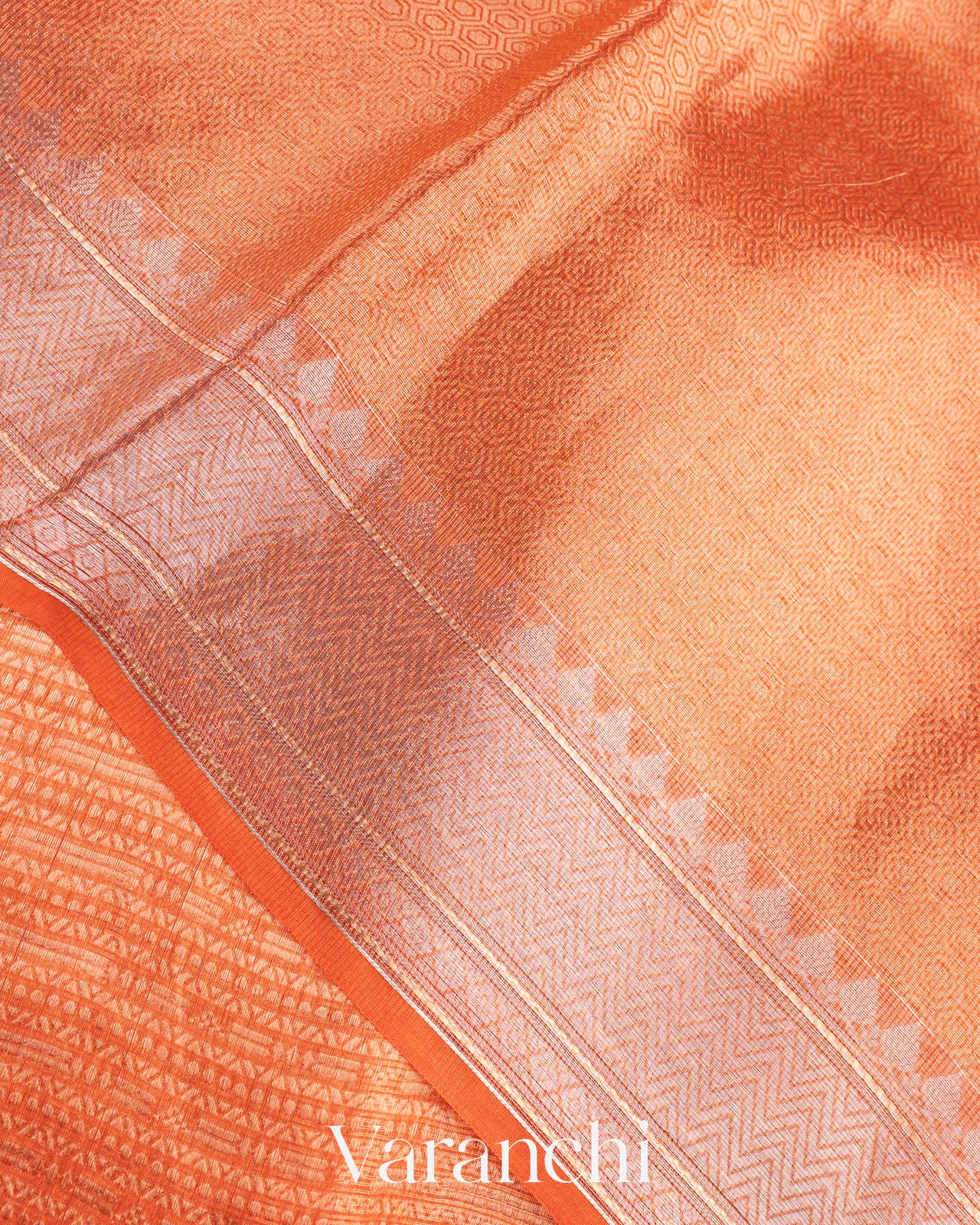 Orange Brocade Pure Tissue Kora Silk Saree