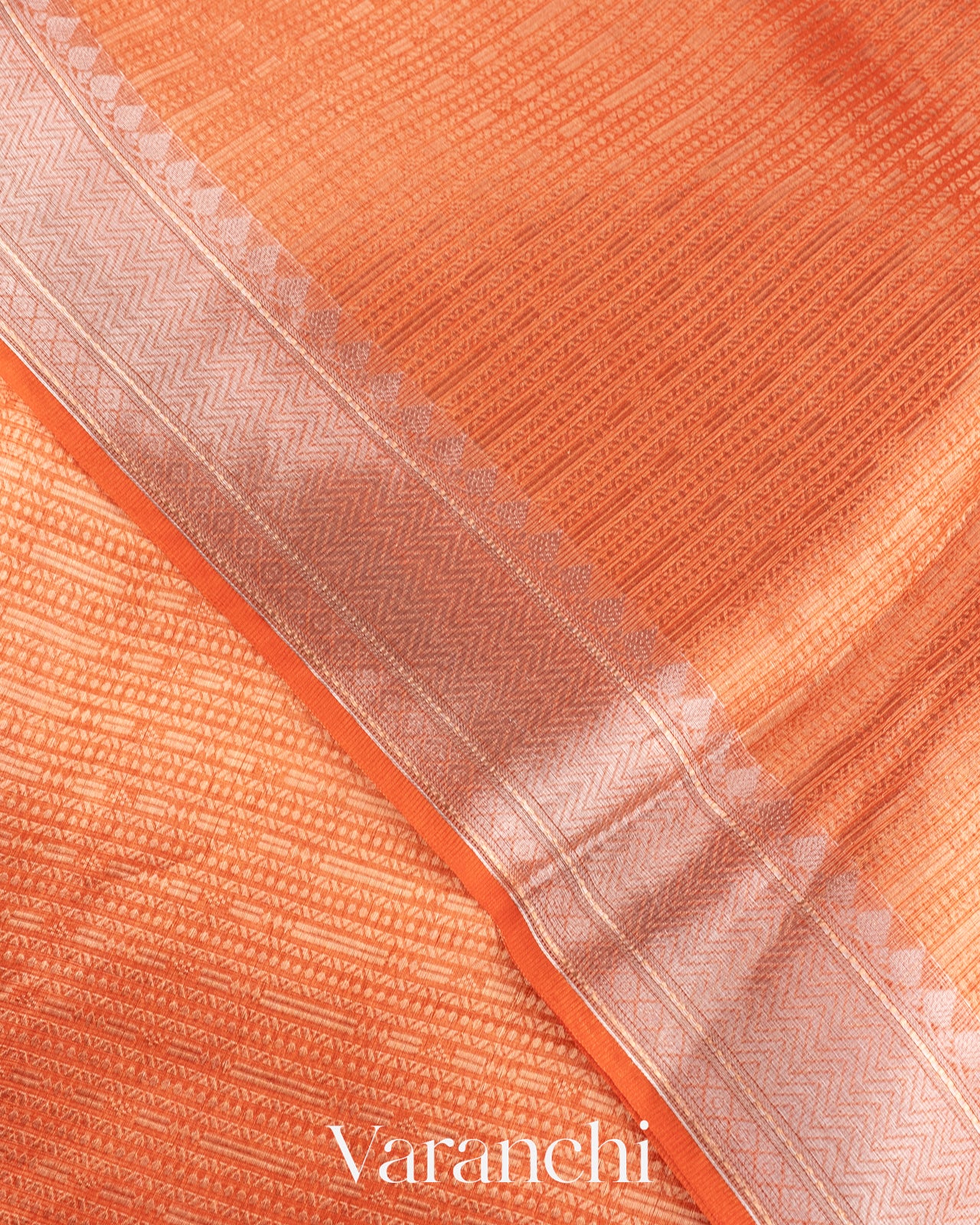 Orange Brocade Pure Tissue Kora Silk Saree