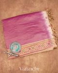 Berry Pink Tissue Striped Pure Kora Silk Handloom Saree