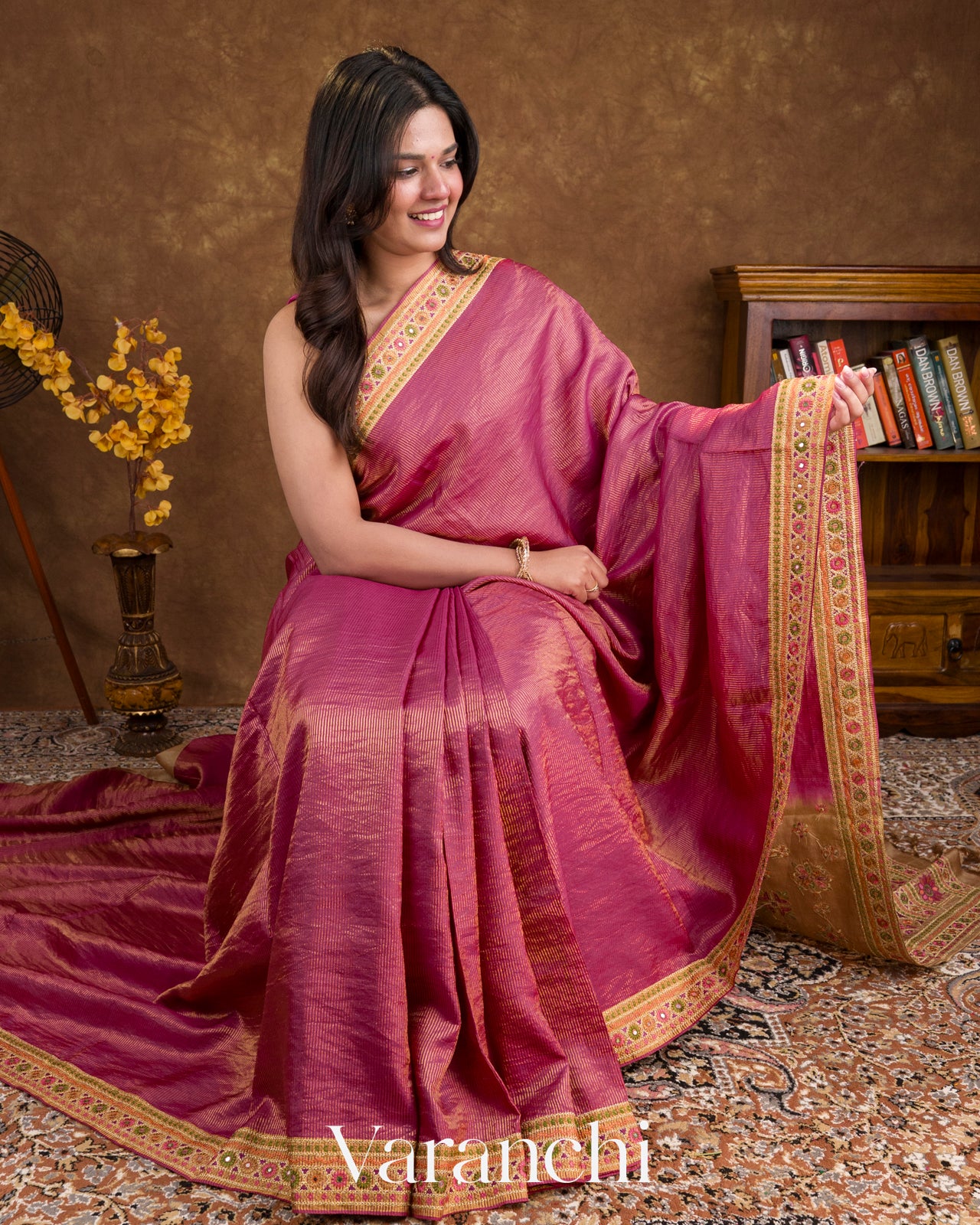 Berry Pink Tissue Striped Pure Kora Silk Handloom Saree