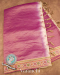 Berry Pink Tissue Striped Pure Kora Silk Handloom Saree