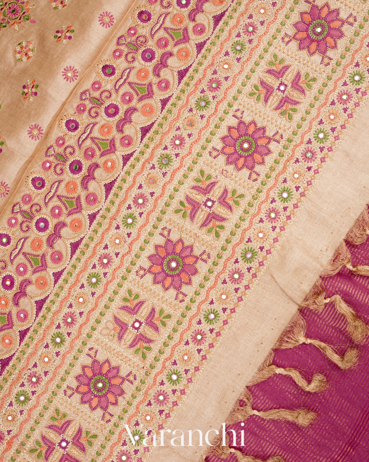 Berry Pink Tissue Striped Pure Kora Silk Handloom Saree