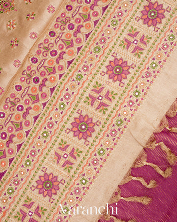 Berry Pink Tissue Striped Pure Kora Silk Handloom Saree