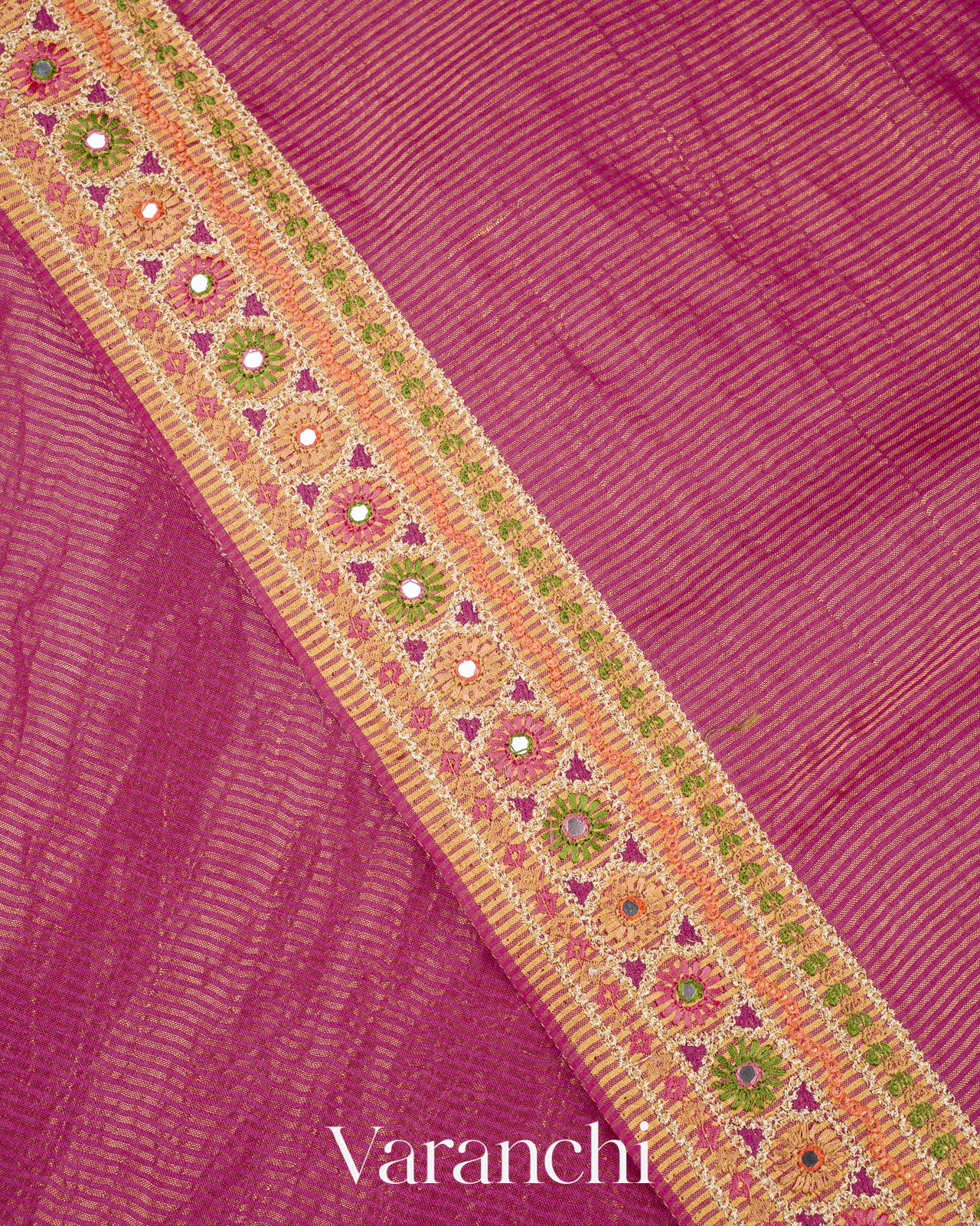 Berry Pink Tissue Striped Pure Kora Silk Handloom Saree