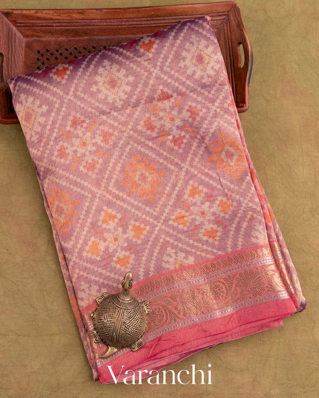 Purple Tissue Printed Pure Kora Silk Saree