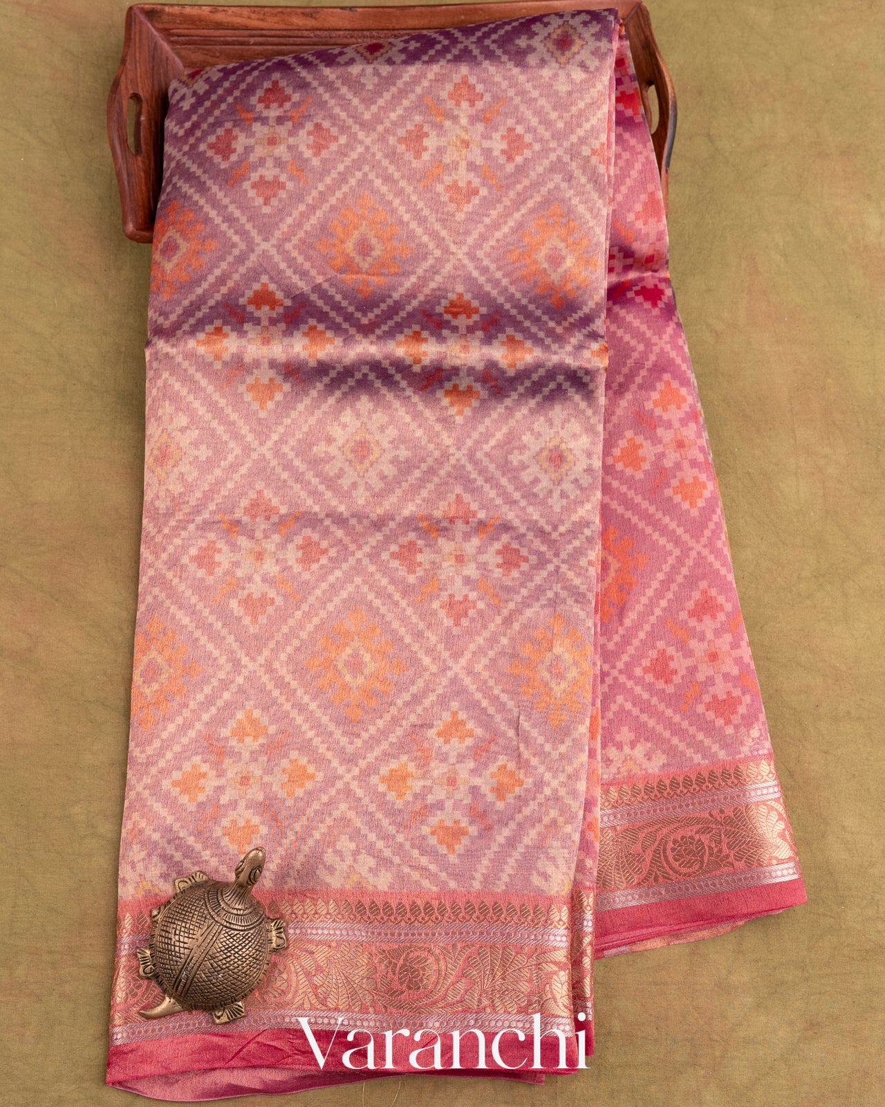 Purple Tissue Printed Pure Kora Silk Saree