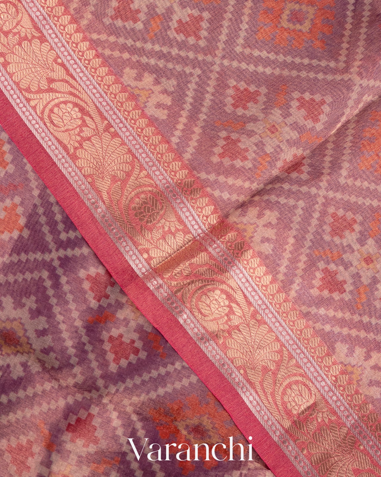 Purple Tissue Printed Pure Kora Silk Saree