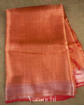 Rust Red Brocade Pure Tissue Kora Silk Saree