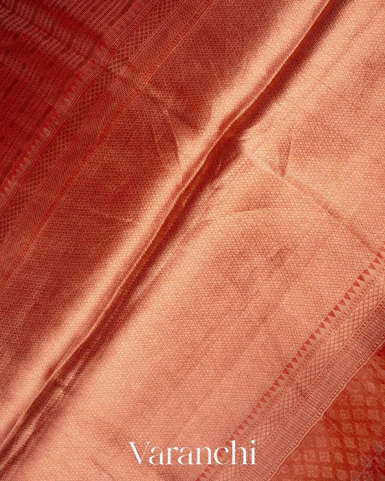 Rust Red Brocade Pure Tissue Kora Silk Saree