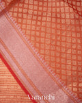Rust Red Brocade Pure Tissue Kora Silk Saree