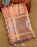 Rust Brown Printed Pure Tissue Kora Silk Saree