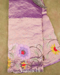 Purple Floral Embroidered Pure Tissue Kora Silk Saree
