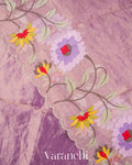 Purple Floral Embroidered Pure Tissue Kora Silk Saree