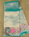 Sky Blue with Petit-Point Embroidered Border Pure Glass Tissue Kora Silk Saree