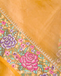 Light Yellow with Petit-Point Embroidered Border Pure Glass Tissue Kora Silk Saree