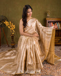 Light Golden Heavy Brocade Pure Tissue Kora Silk Saree
