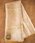 Light Golden Heavy Brocade Pure Tissue Kora Silk Saree