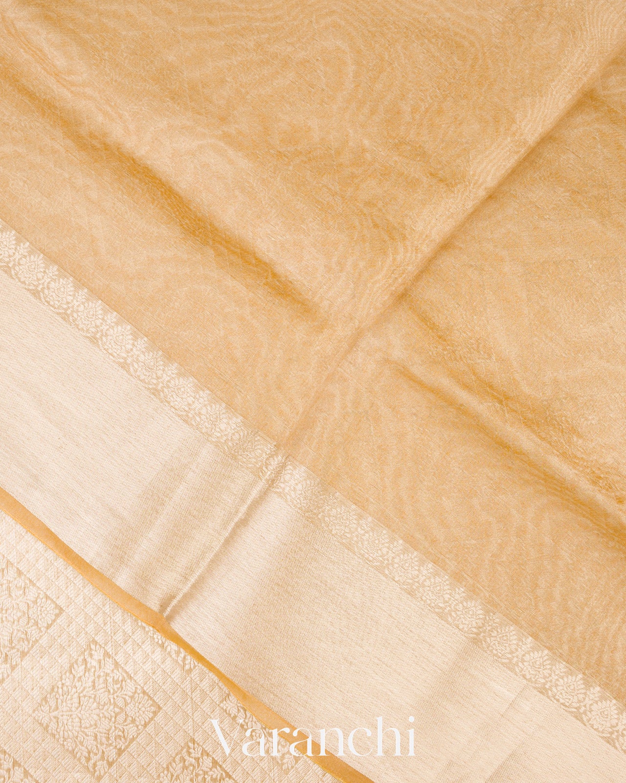 Light Golden Heavy Brocade Pure Tissue Kora Silk Saree
