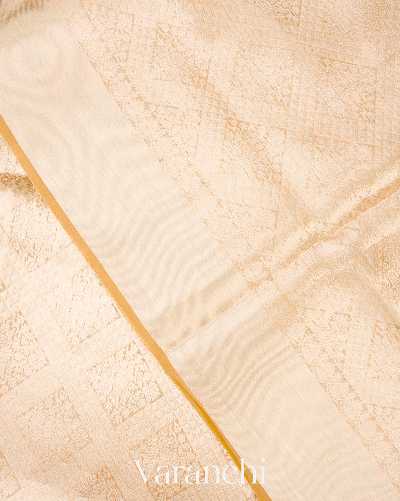 Light Golden Heavy Brocade Pure Tissue Kora Silk Saree