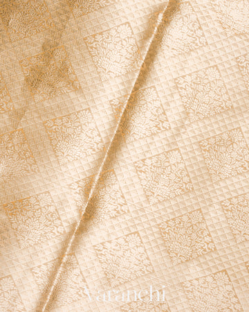 Light Golden Heavy Brocade Pure Tissue Kora Silk Saree