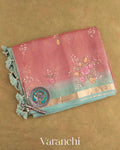 Dusty Pink Floral Embroidered Pure Tissue Kora Silk Saree