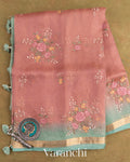 Dusty Pink Floral Embroidered Pure Tissue Kora Silk Saree