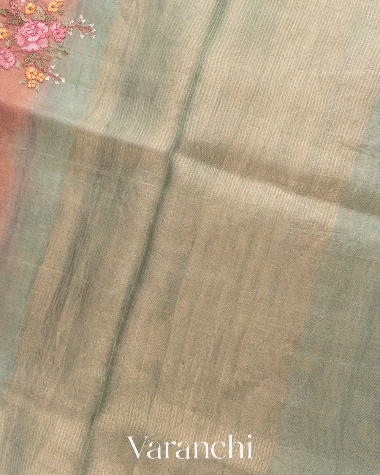 Dusty Pink Floral Embroidered Pure Tissue Kora Silk Saree