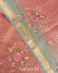 Dusty Pink Floral Embroidered Pure Tissue Kora Silk Saree