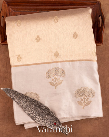 Light Golden Pure Tissue Silk Handloom Saree