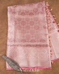 Rose Pink Heavy Brocade Pure Tissue Kora Silk Saree