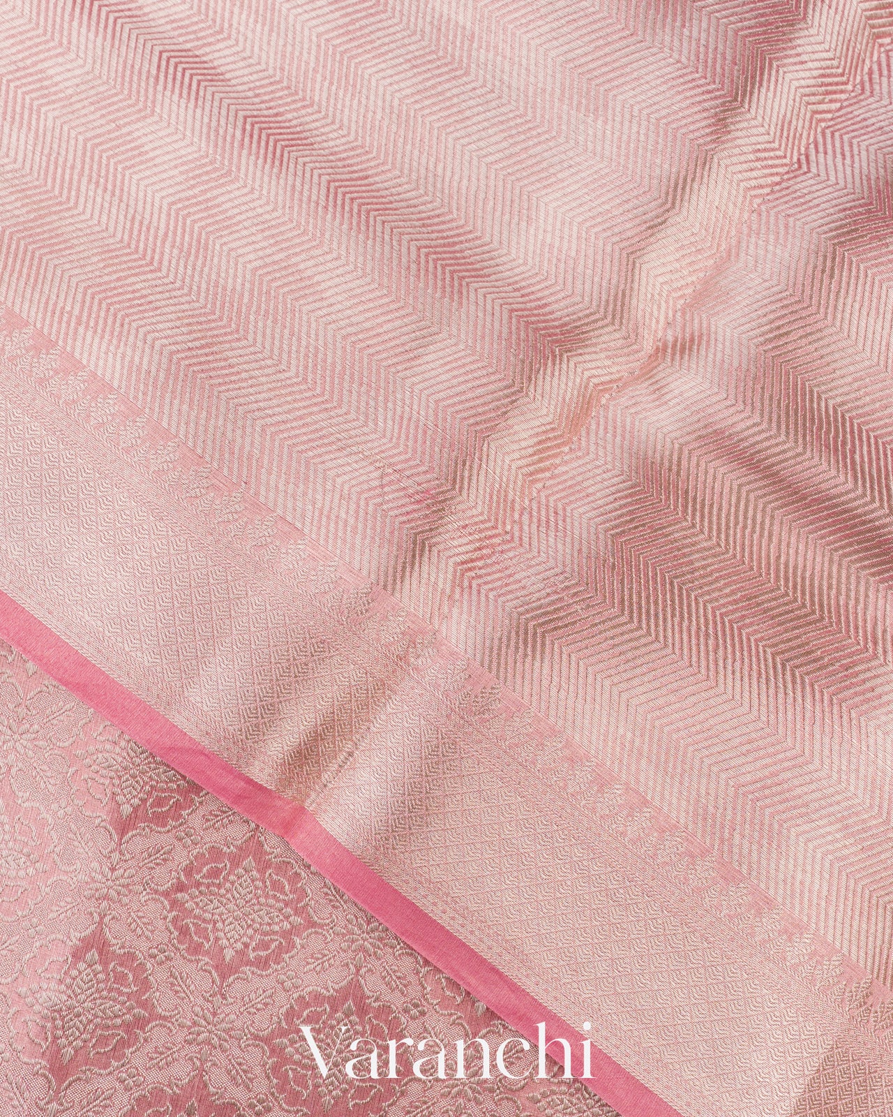 Rose Pink Heavy Brocade Pure Tissue Kora Silk Saree