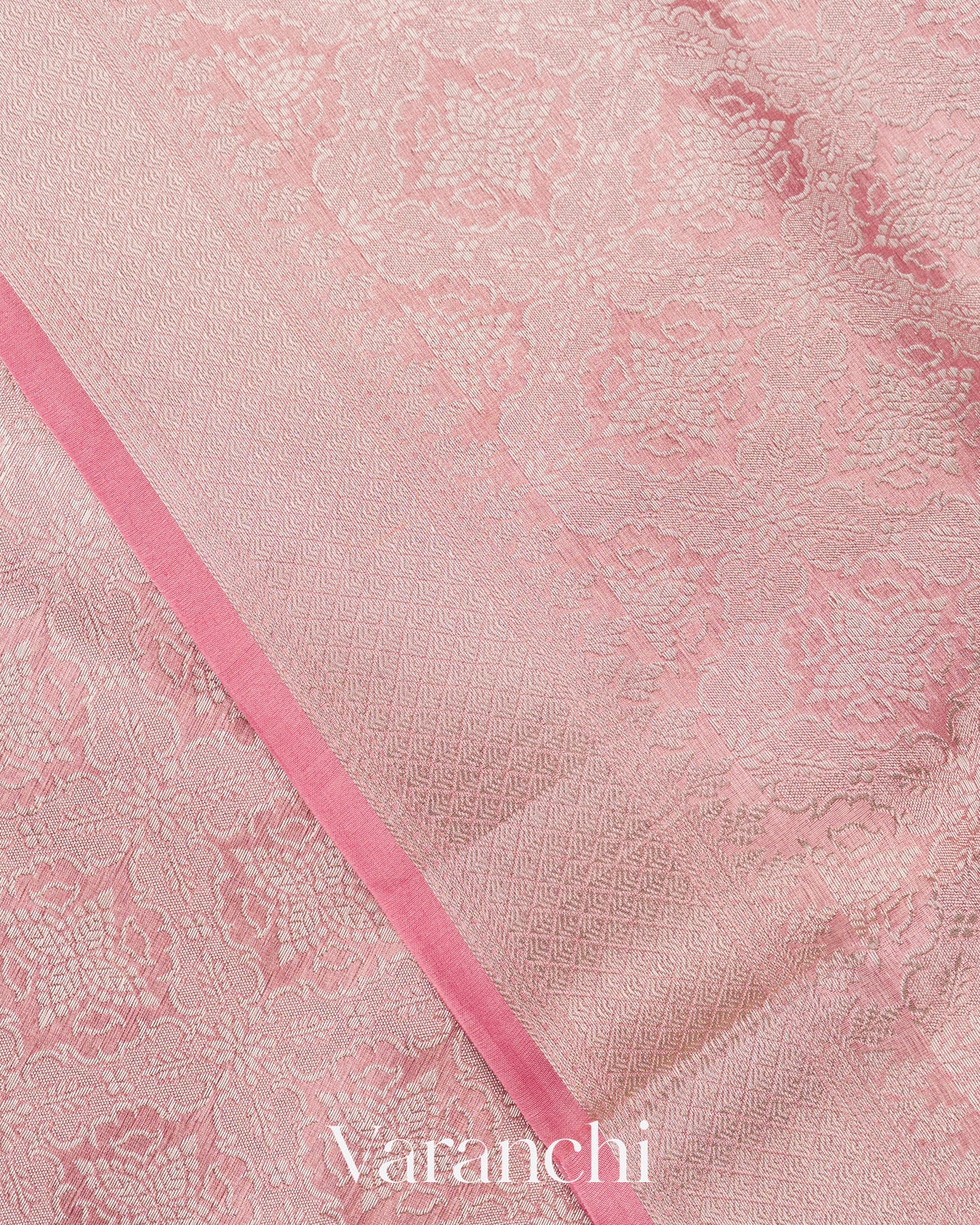Rose Pink Heavy Brocade Pure Tissue Kora Silk Saree