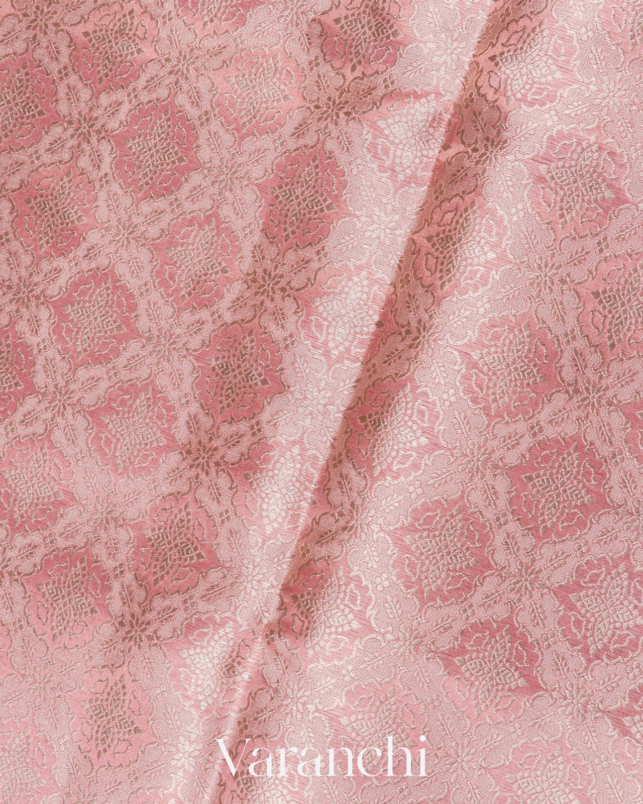 Rose Pink Heavy Brocade Pure Tissue Kora Silk Saree
