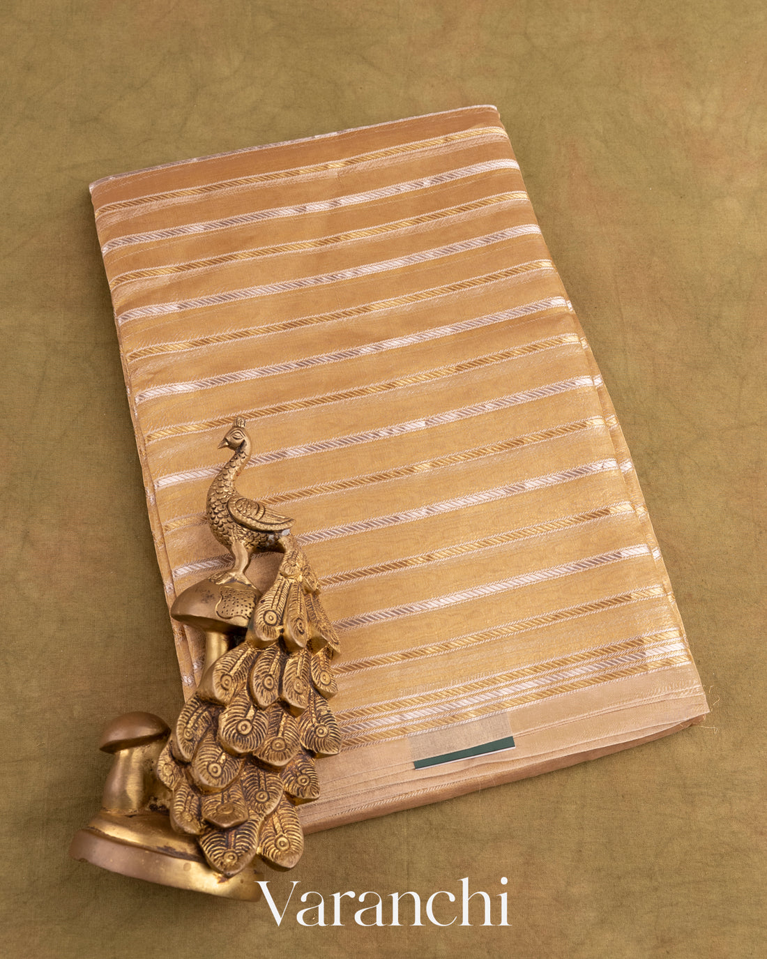 Gold Sona Rupa Pure Tissue Kora Striped Silk Saree