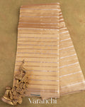 Gold Sona Rupa Pure Tissue Kora Striped Silk Saree