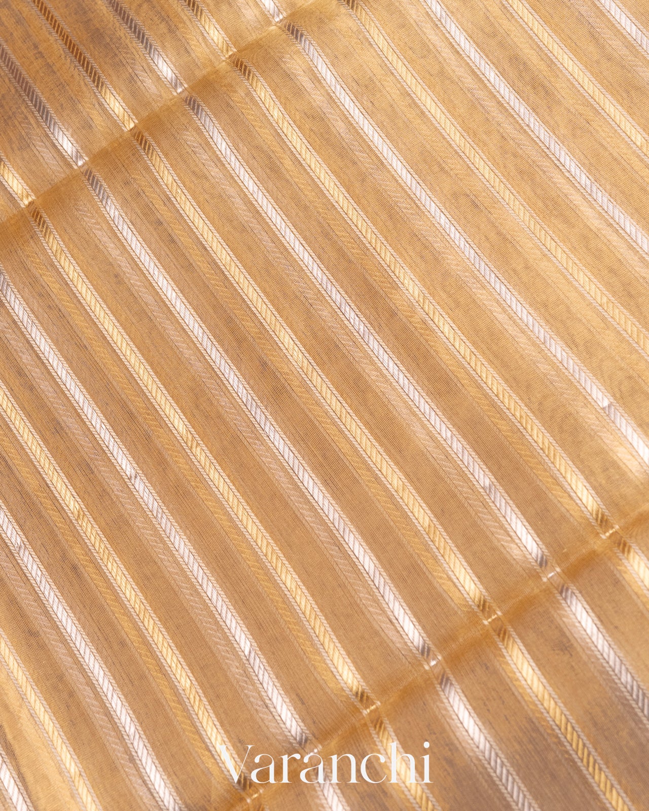 Gold Sona Rupa Pure Tissue Kora Striped Silk Saree