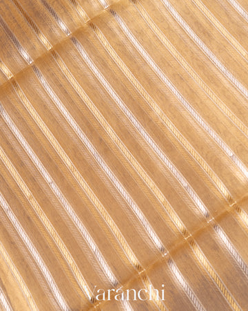 Gold Sona Rupa Pure Tissue Kora Striped Silk Saree