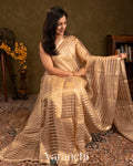 Gold Sona Rupa Pure Tissue Kora Striped Silk Saree