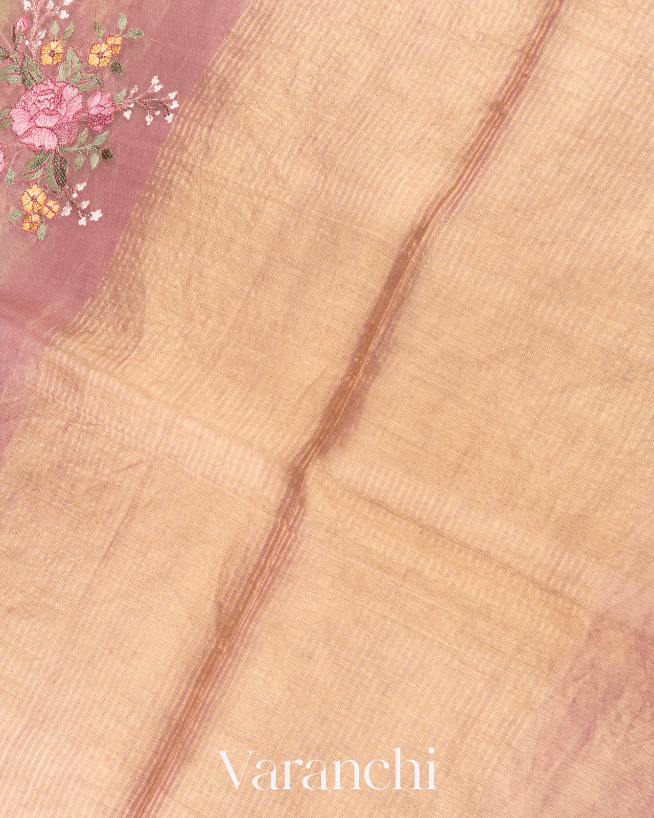 Lemon Green Floral Embroidered Ombre-Dyed Pure Tissue Kora Silk Saree